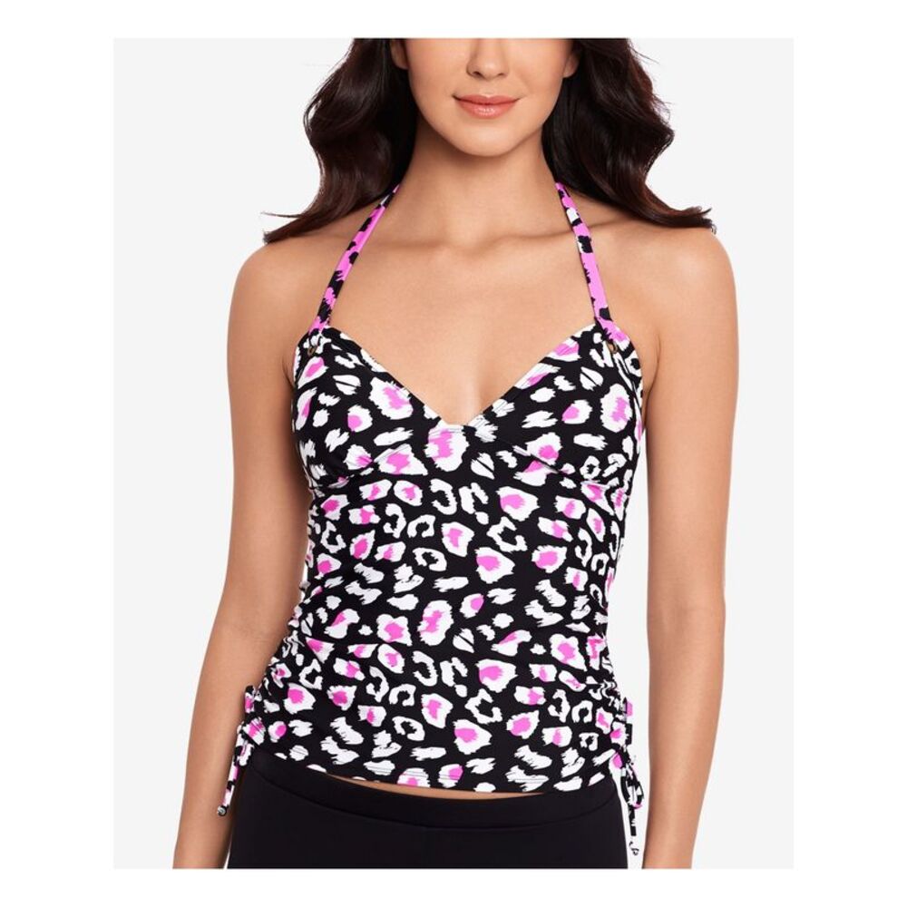 SALT + COVE Women's Multi Color Removable Cups Tie Halter Tankini Swimsuit Top M